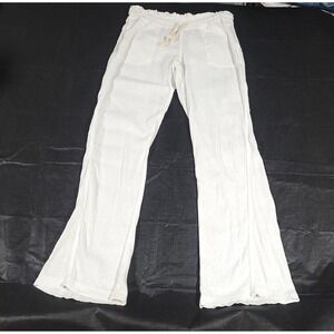 Linen oceanside Wide Leg flare Pants Roxy M sea salt White coastal ethereal